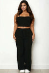 Plus Bustier Crop Cami Top & Slant Pocket Straight Pants - The Diva Goddess