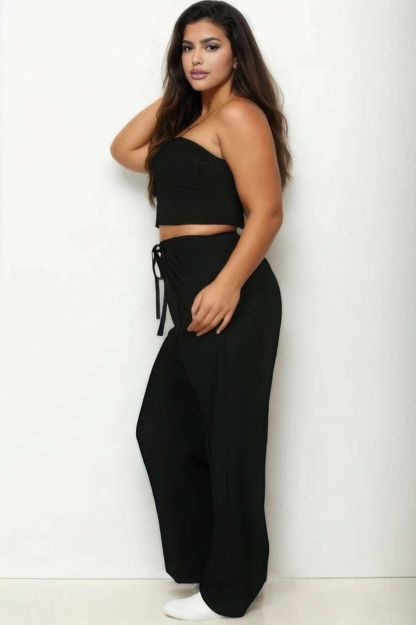 Plus Bustier Crop Cami Top & Slant Pocket Straight Pants - The Diva Goddess