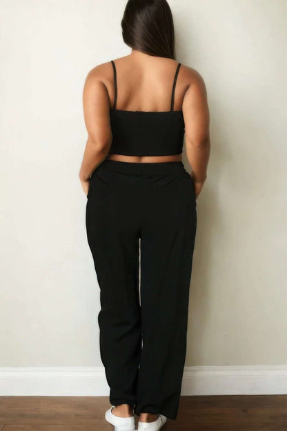 Plus Bustier Crop Cami Top & Slant Pocket Straight Pants - The Diva Goddess