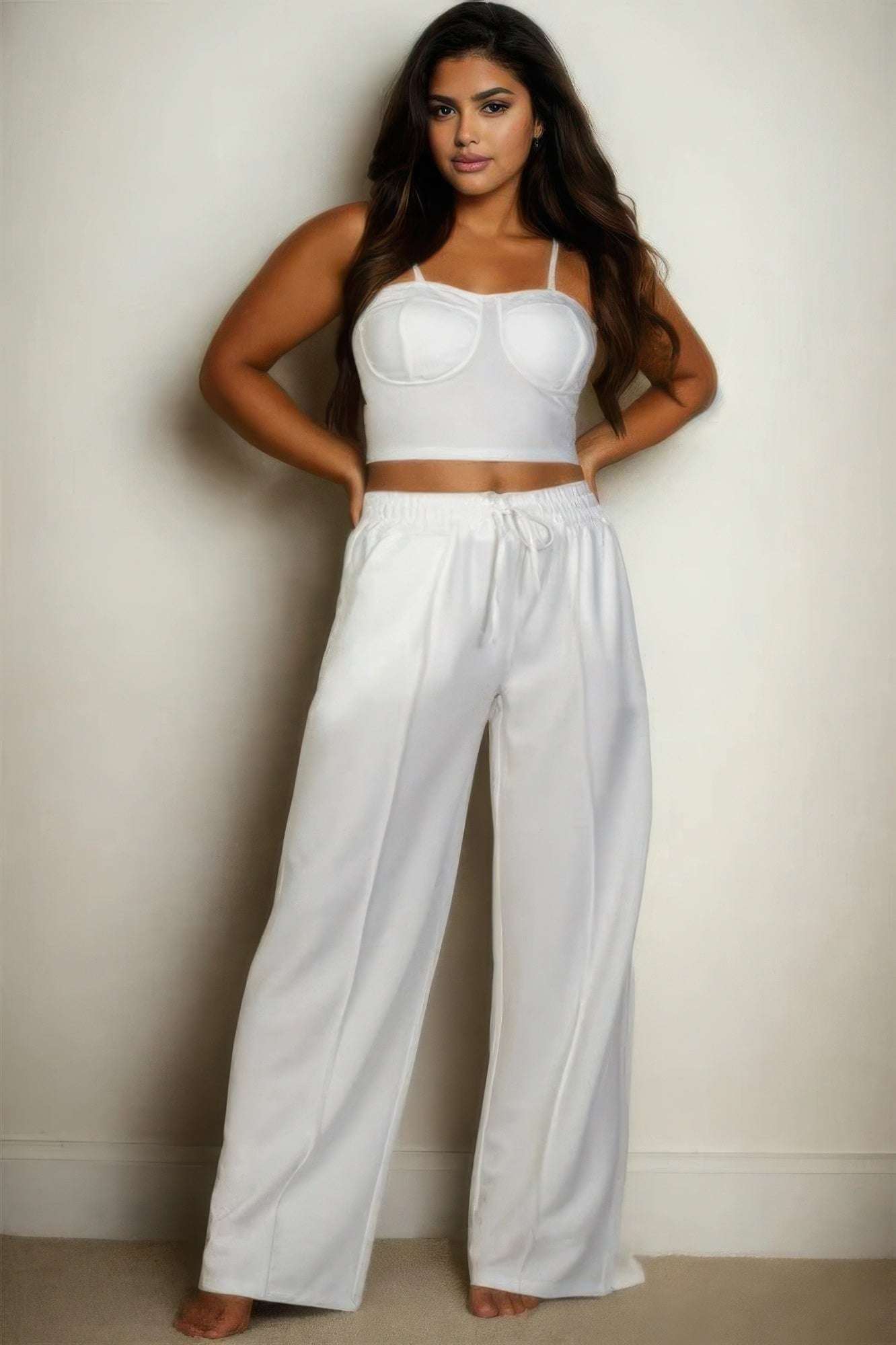 Plus Bustier Crop Cami Top & Slant Pocket Straight Pants - The Diva Goddess