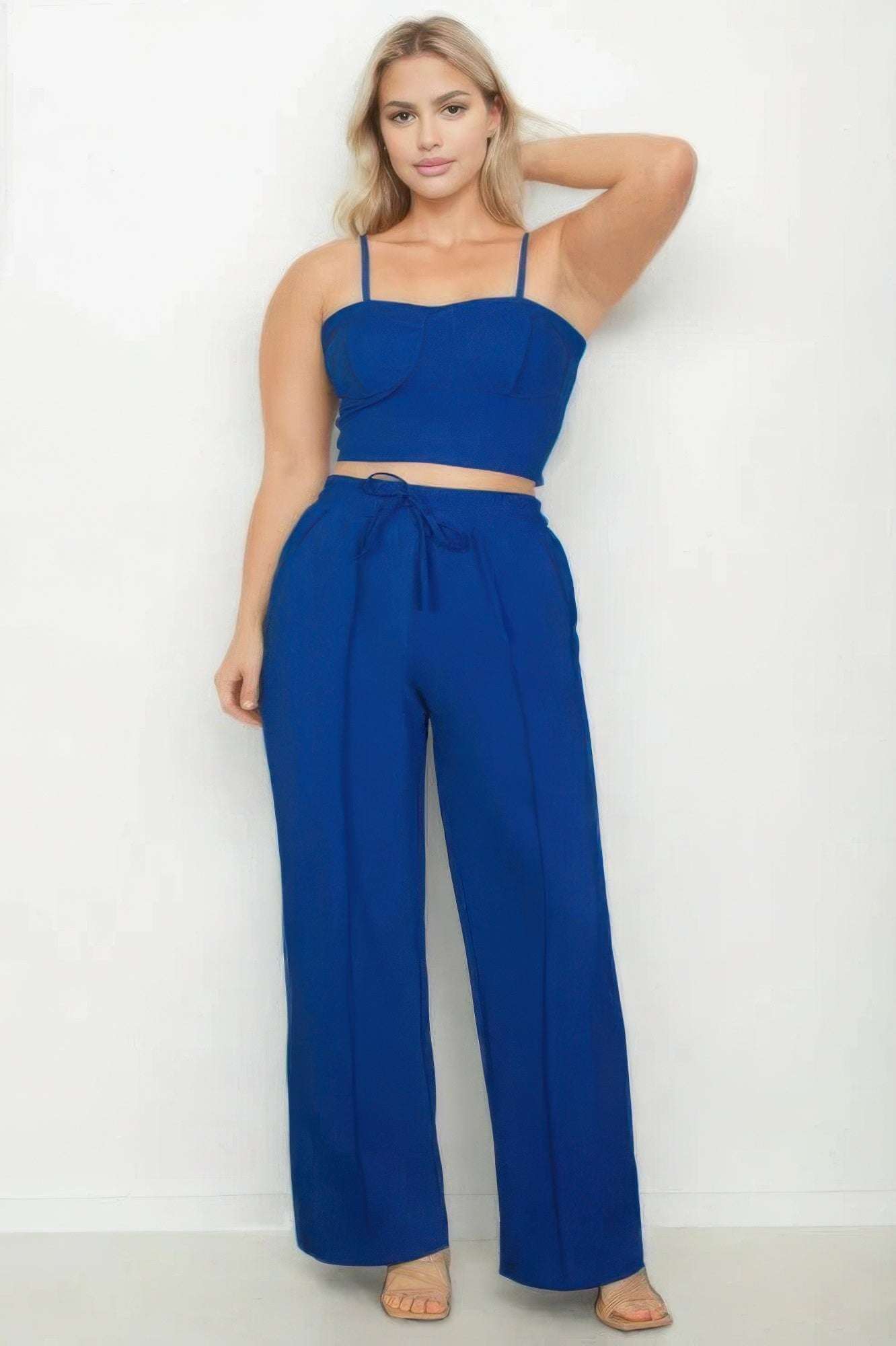 Plus Bustier Crop Cami Top & Slant Pocket Straight Pants - The Diva Goddess