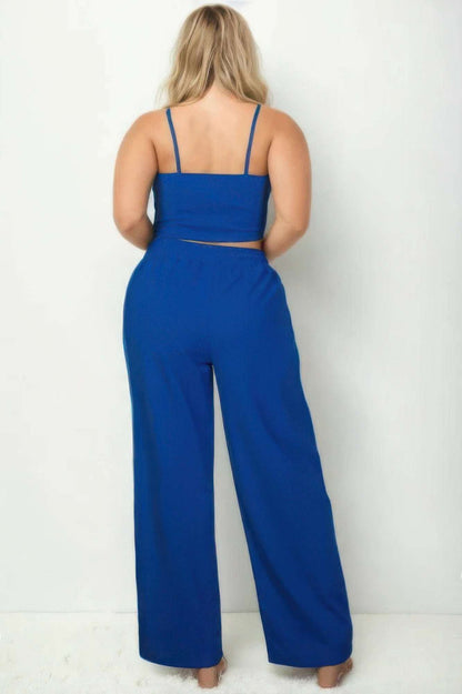 Plus Bustier Crop Cami Top & Slant Pocket Straight Pants - The Diva Goddess