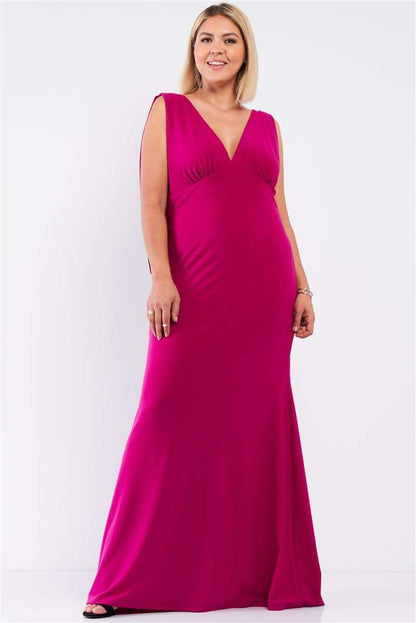 Plus Draped Back V-neck Sleeveless Maxi Dress - The Diva Goddess