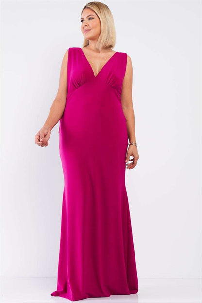 Plus Draped Back V-neck Sleeveless Maxi Dress - The Diva Goddess