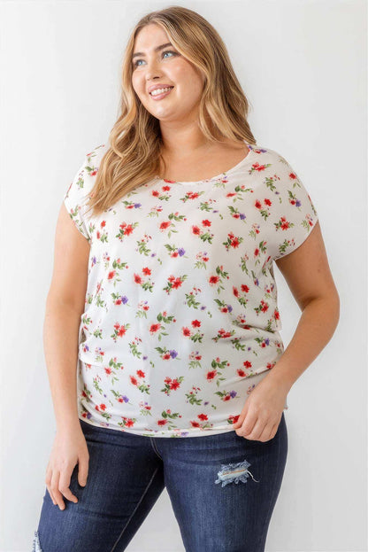 Plus Flower Print Ruched Top - The Diva Goddess