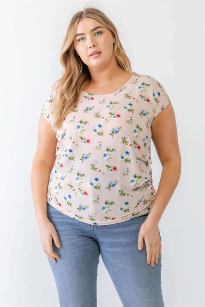 Plus Flower Print Ruched Top - The Diva Goddess