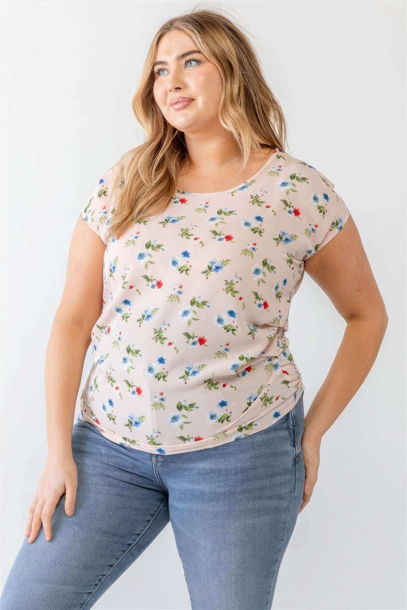 Plus Flower Print Ruched Top - The Diva Goddess