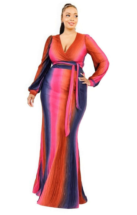 Plus Gradient Stripe 2 Piece Maxi Skirt Set - The Diva Goddess