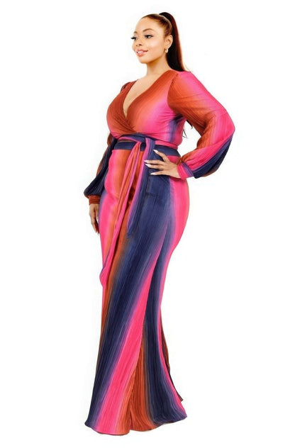 Plus Gradient Stripe 2 Piece Maxi Skirt Set - The Diva Goddess