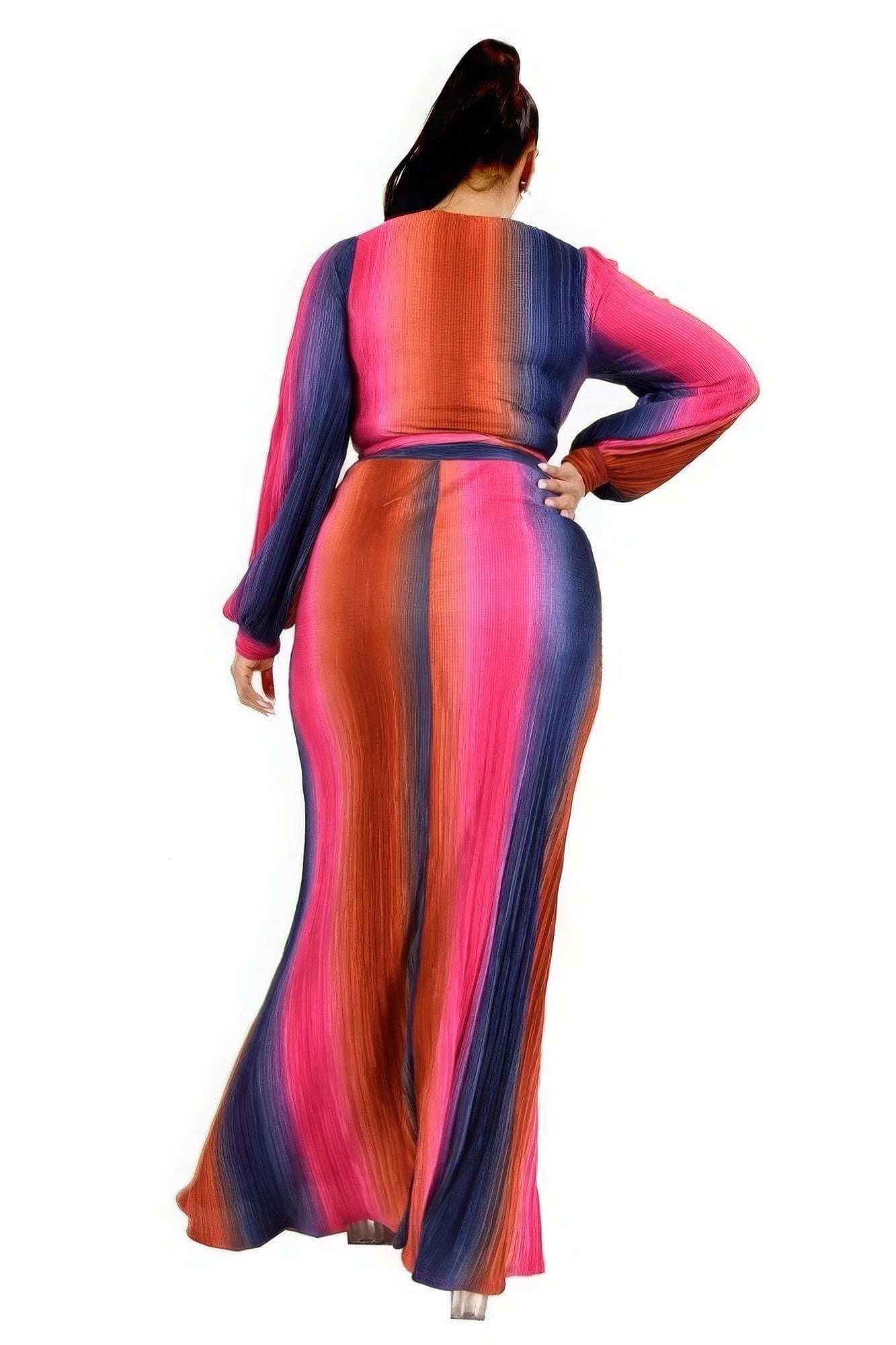 Plus Gradient Stripe 2 Piece Maxi Skirt Set - The Diva Goddess