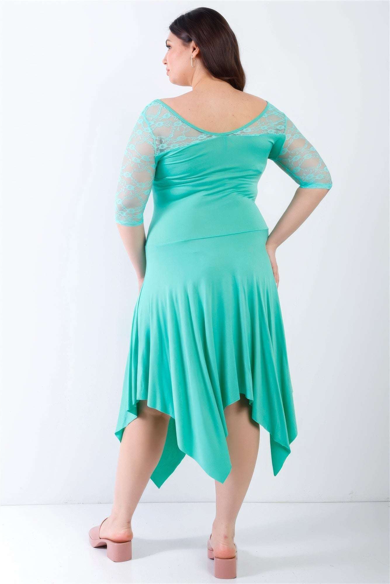 Plus Mint Lace Details Handkerchief Hem Midi Dress - The Diva Goddess