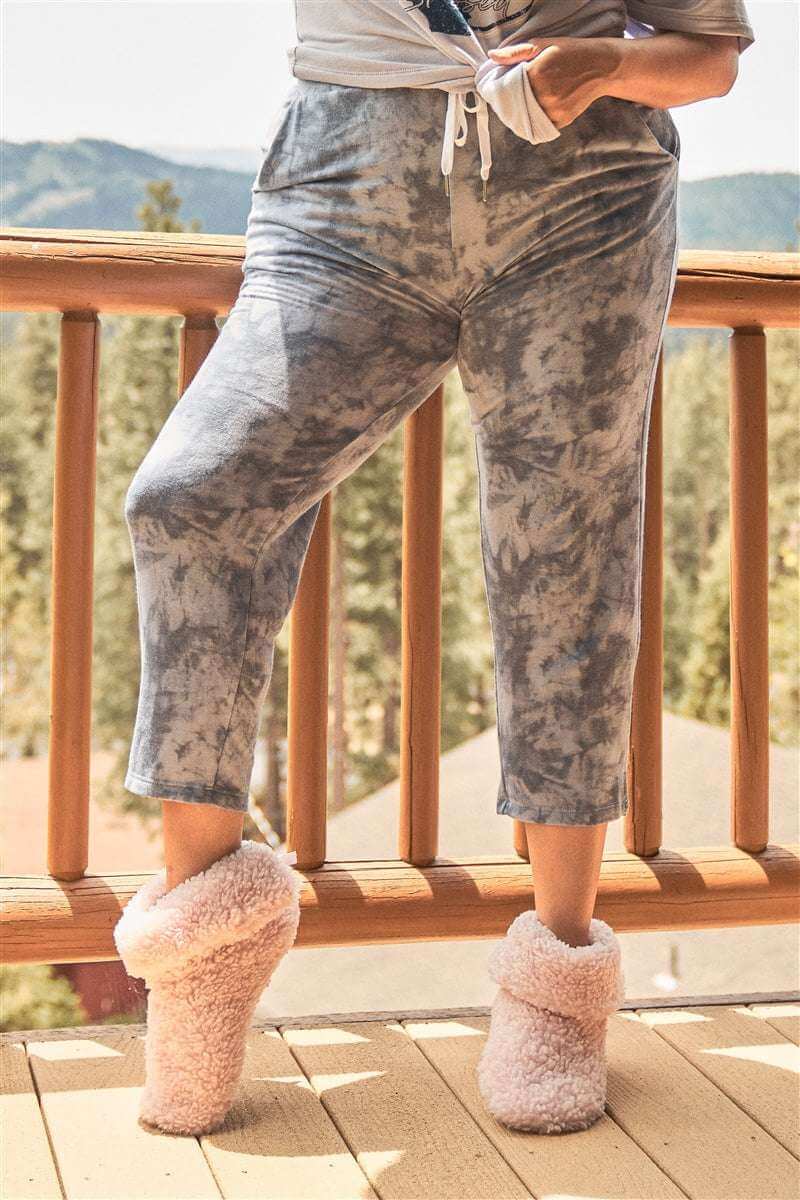 Plus Navy Tie-dye High-waisted Sweatpants - The Diva Goddess