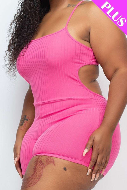 Plus Ribbed Sleeveless Back Cutout Bodycon Active Romper - The Diva Goddess