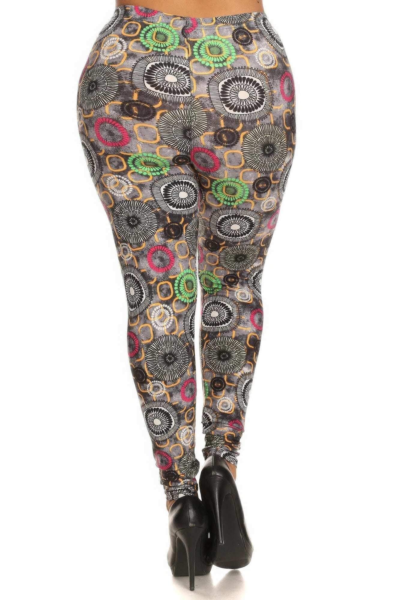 Plus Size Abstract Print, Full Length Leggings In A Slim Fitting Style With A Banded High Waist - The Diva Goddess