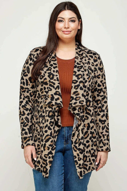 Plus Size, Animal Leopard Printed Knit Cardigan - The Diva Goddess