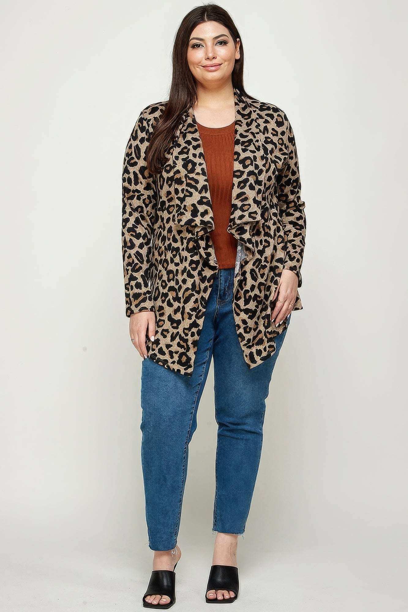 Plus Size, Animal Leopard Printed Knit Cardigan - The Diva Goddess