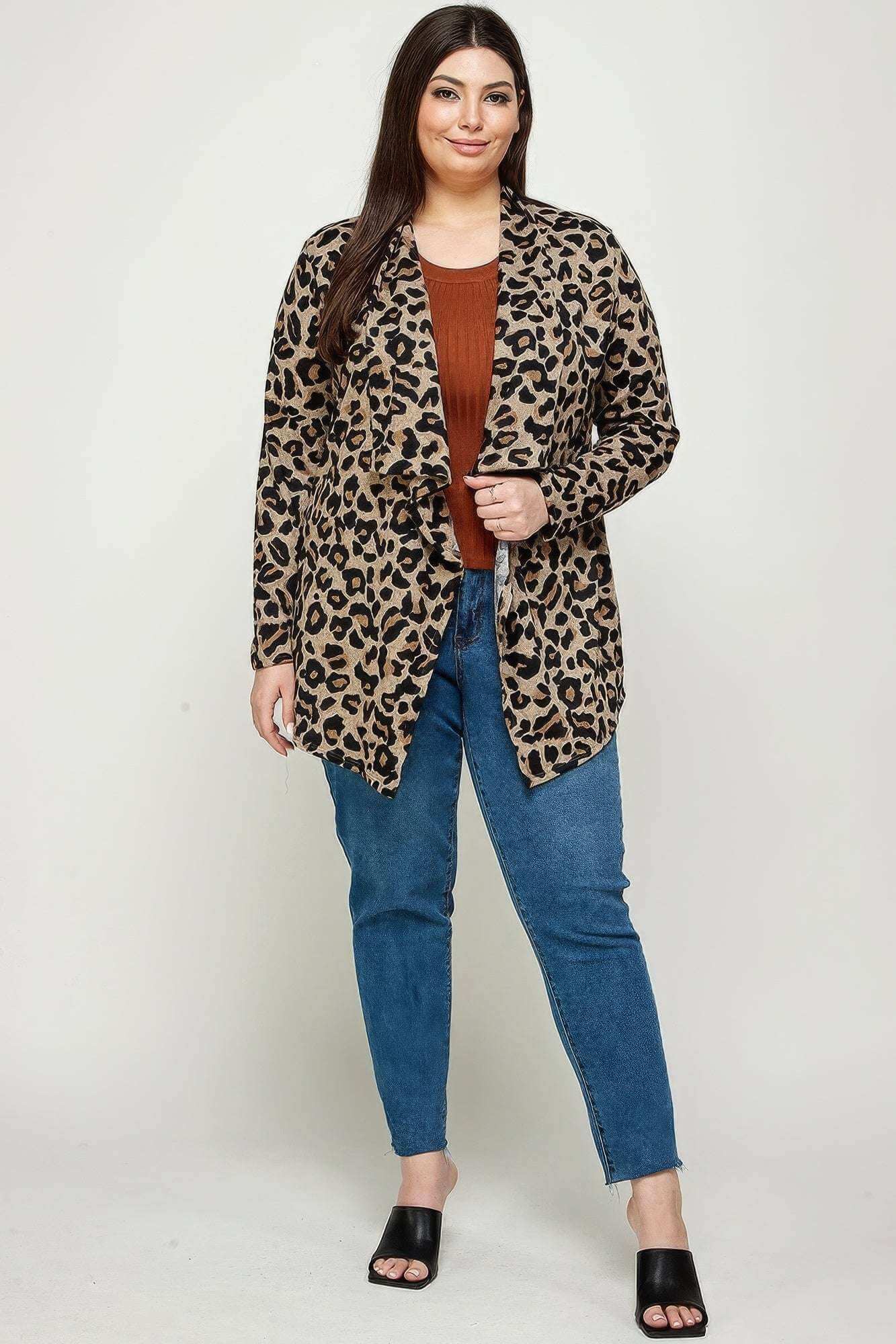 Plus Size, Animal Leopard Printed Knit Cardigan - The Diva Goddess