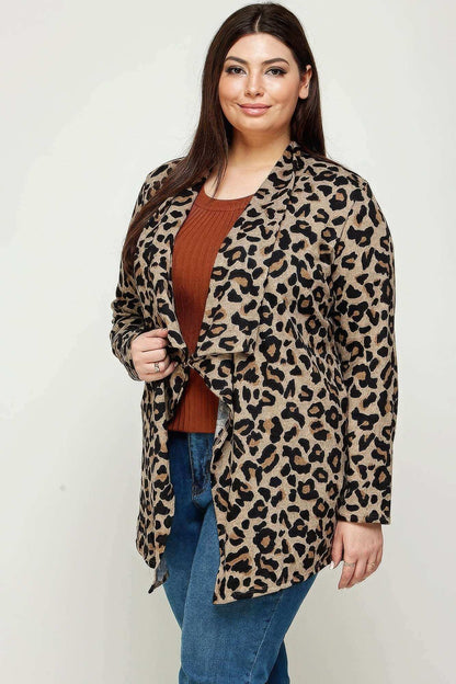 Plus Size, Animal Leopard Printed Knit Cardigan - The Diva Goddess