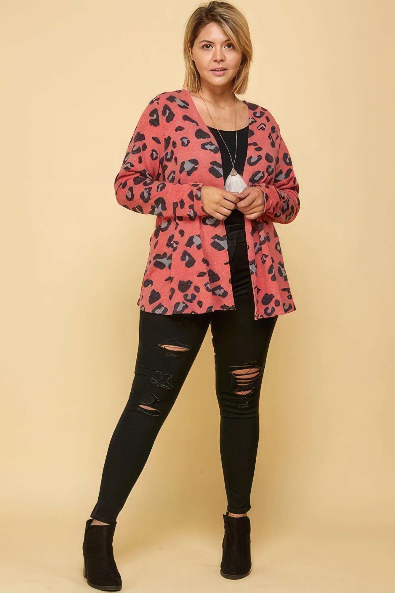 Plus Size Animal Printed Open Front Cropped Cardigan - The Diva Goddess