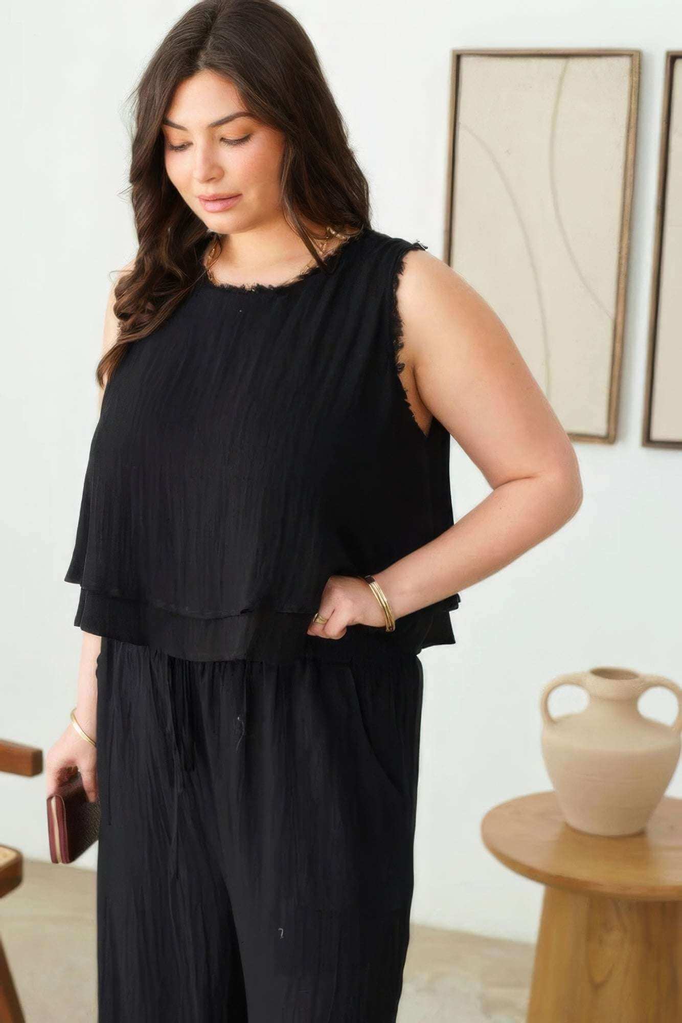 Plus Size Boho Sleeveless Frayed Hem Top - The Diva Goddess