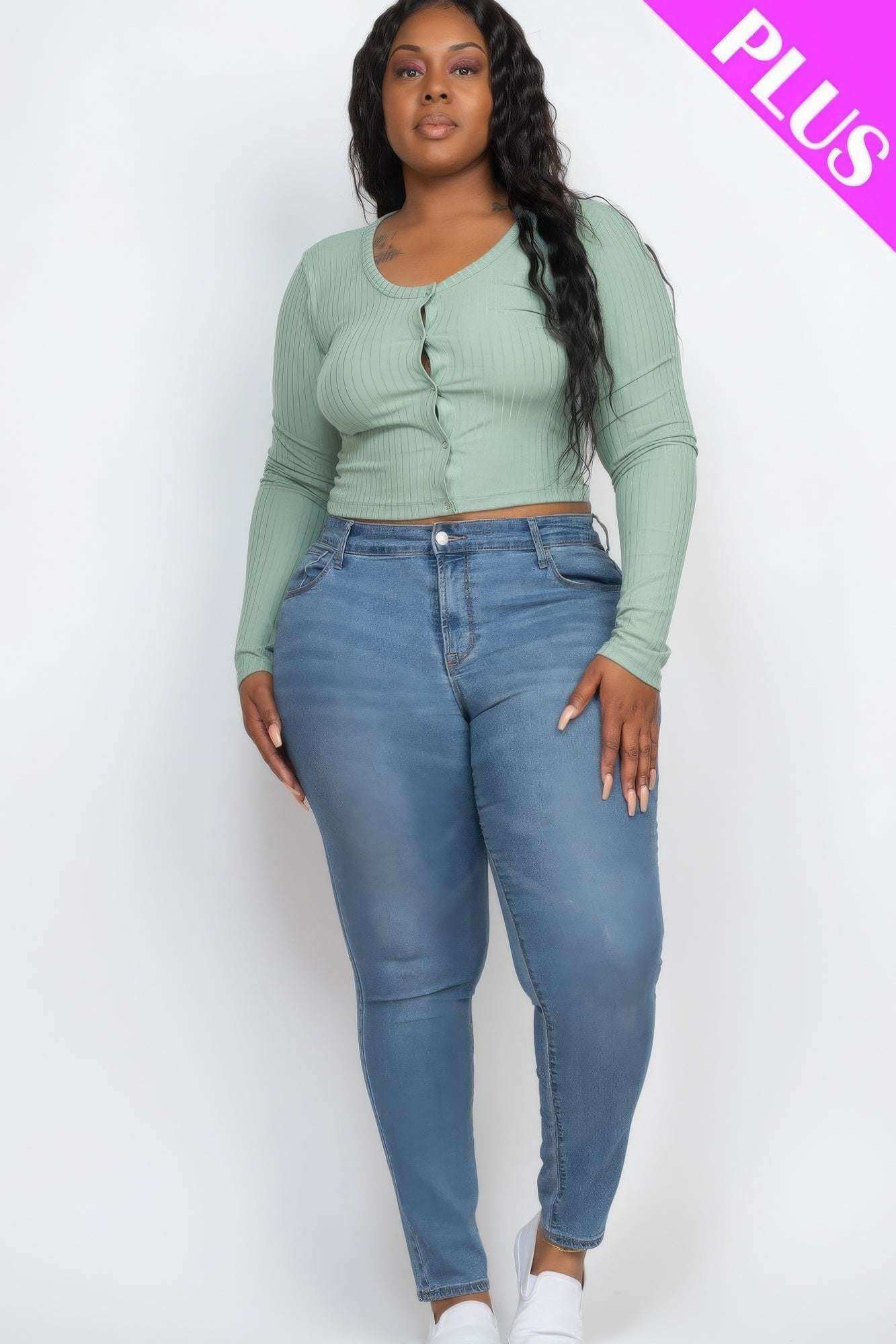 Plus Size Button Up Cropped Top - The Diva Goddess