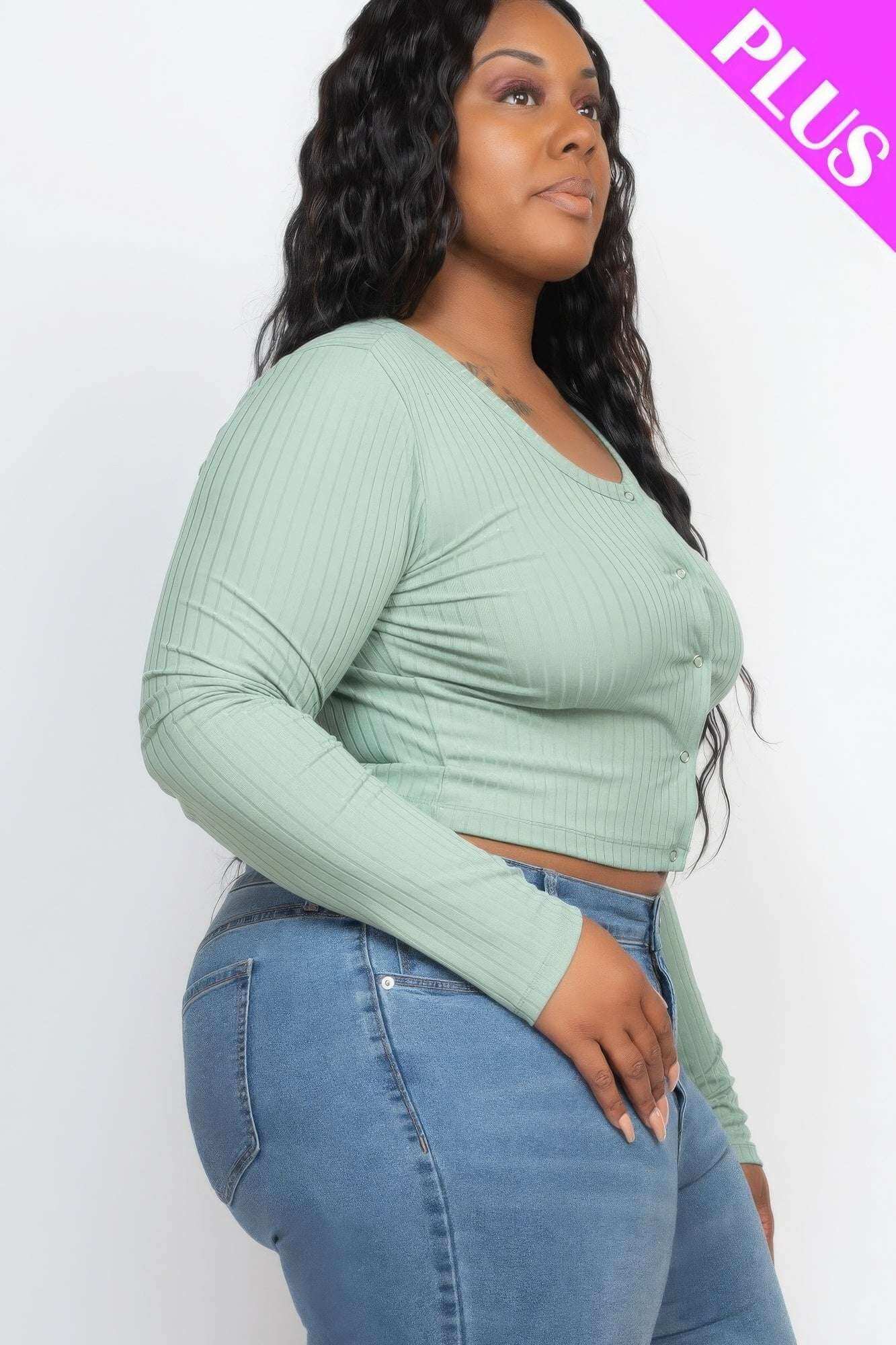 Plus Size Button Up Cropped Top - The Diva Goddess