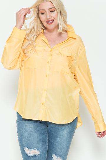 Plus Size Chest Pocket Oversized Satin Shirt - The Diva Goddess