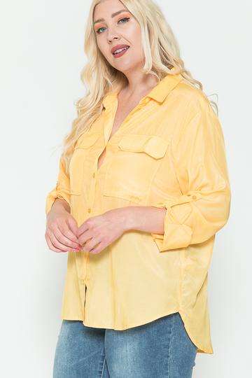 Plus Size Chest Pocket Oversized Satin Shirt - The Diva Goddess