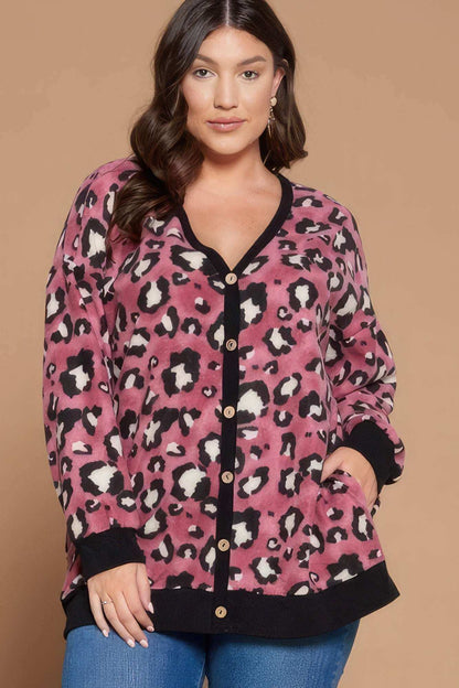 Plus Size Cozy Animal Mir Print With Brush Button Up Cardigan - The Diva Goddess