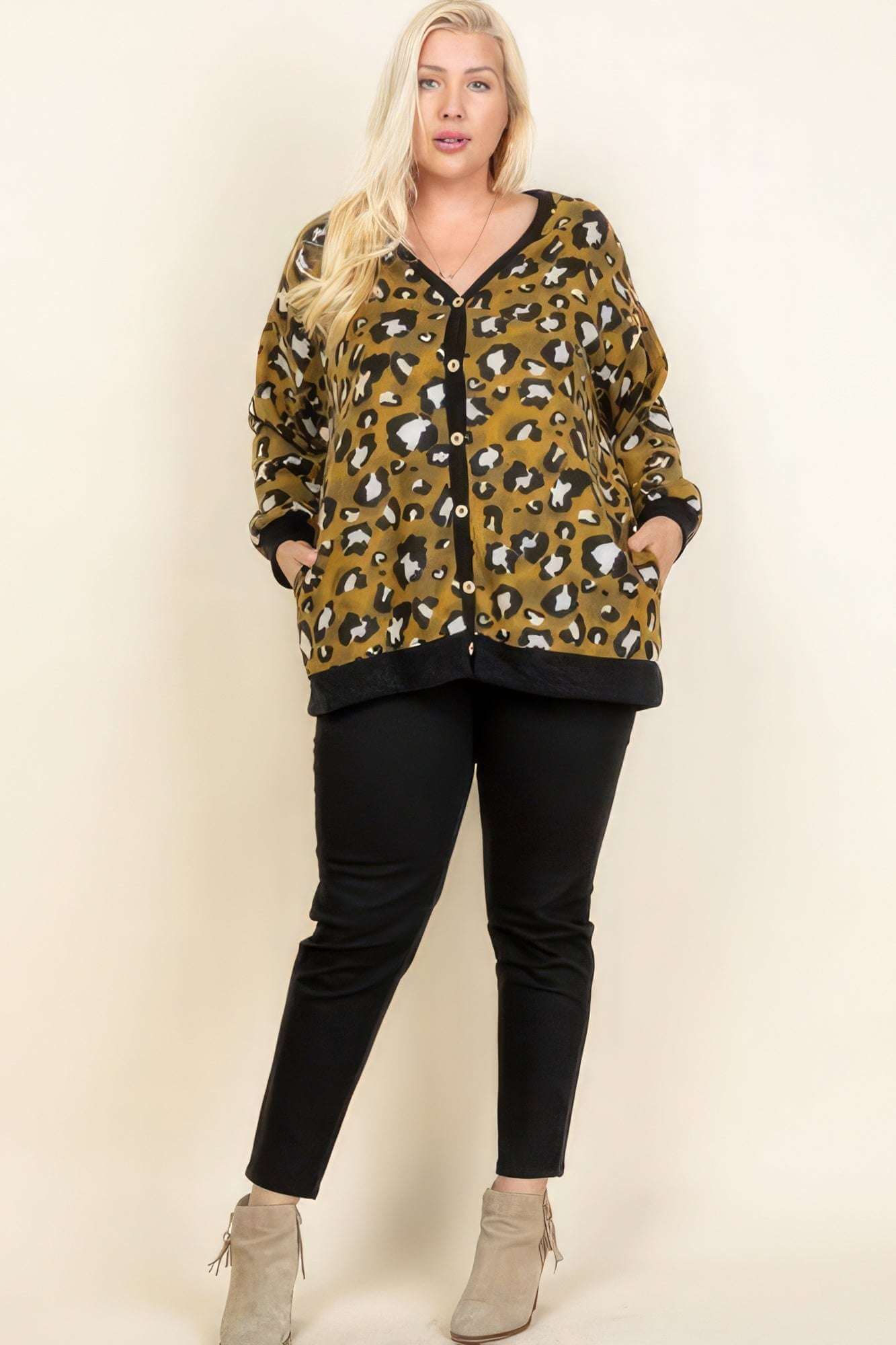 Plus Size Cozy Animal Mir Print With Brush Button Up Cardigan - The Diva Goddess