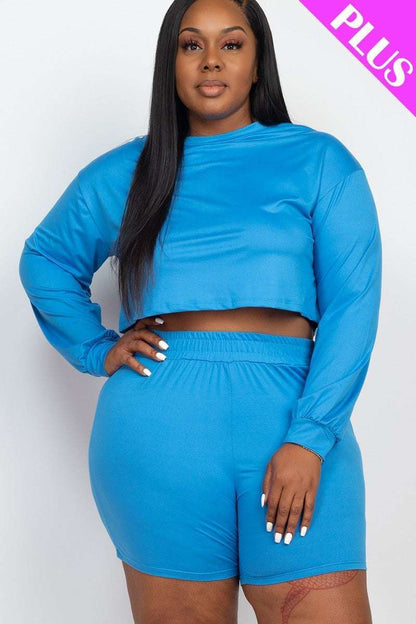 Plus Size Cozy Crop Top And Shorts Set - The Diva Goddess