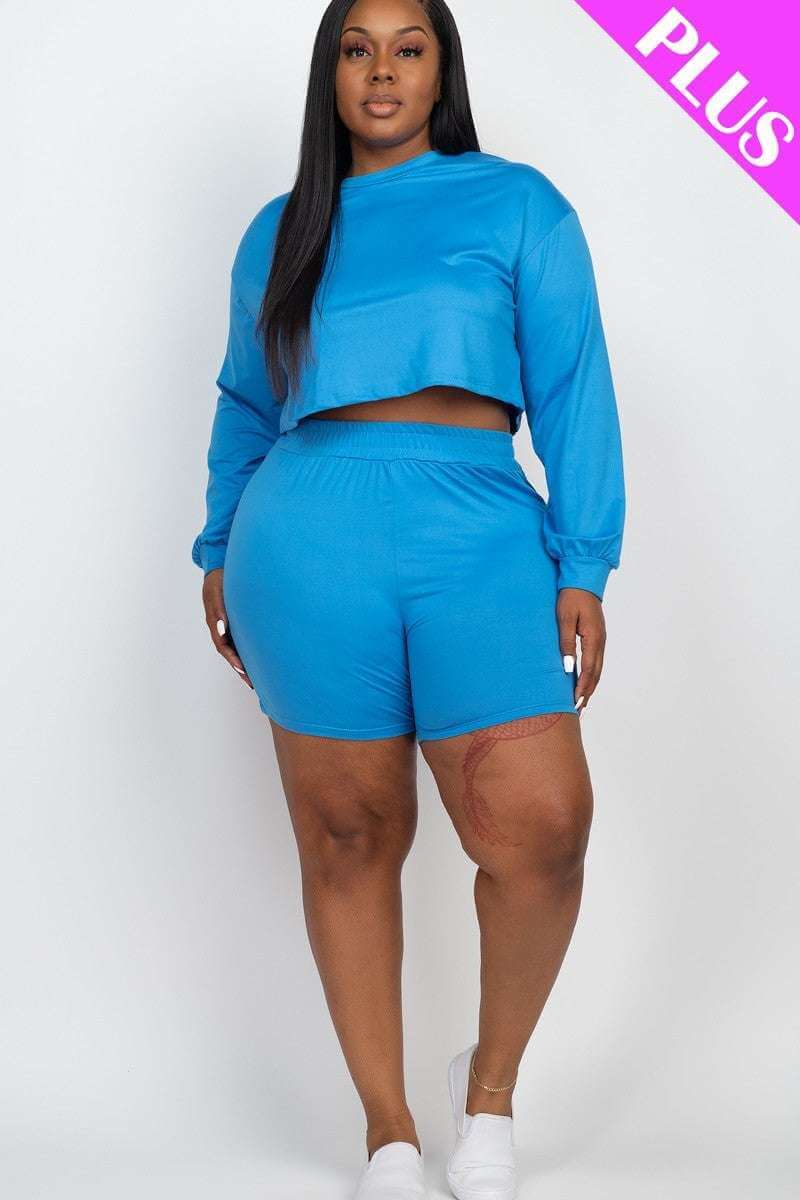 Plus Size Cozy Crop Top And Shorts Set - The Diva Goddess