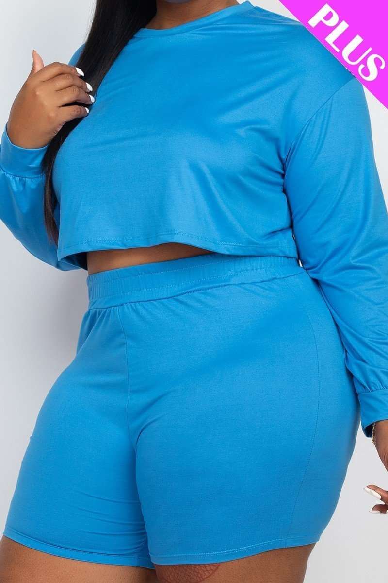 Plus Size Cozy Crop Top And Shorts Set - The Diva Goddess