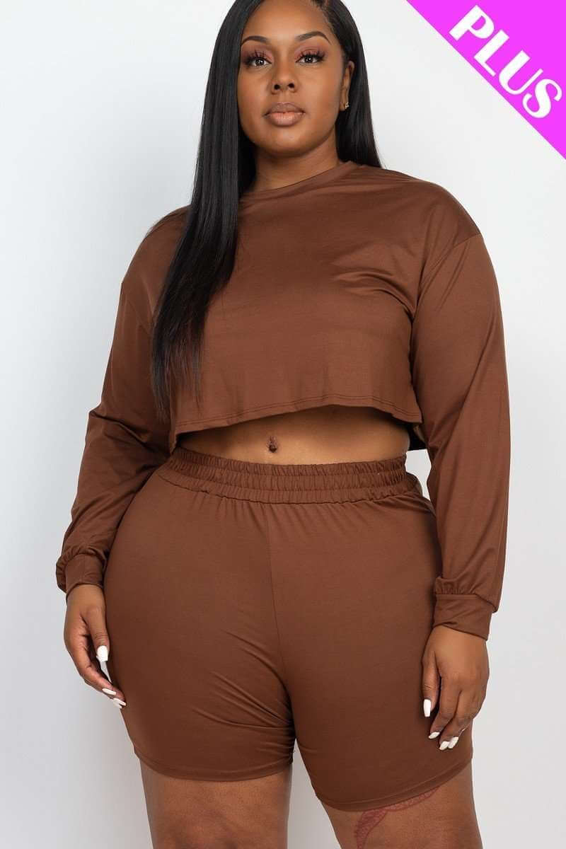 Plus Size Cozy Crop Top And Shorts Set - The Diva Goddess