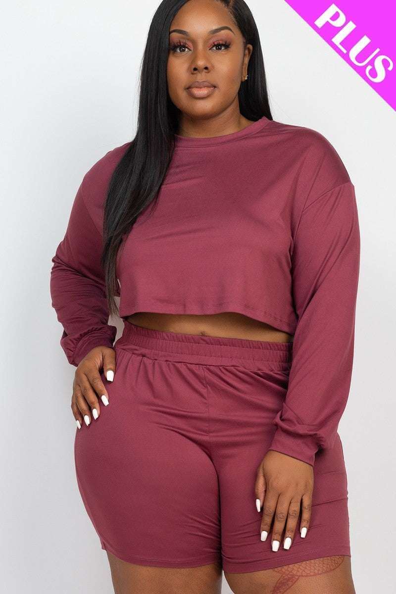 Plus Size Cozy Crop Top And Shorts Set - The Diva Goddess