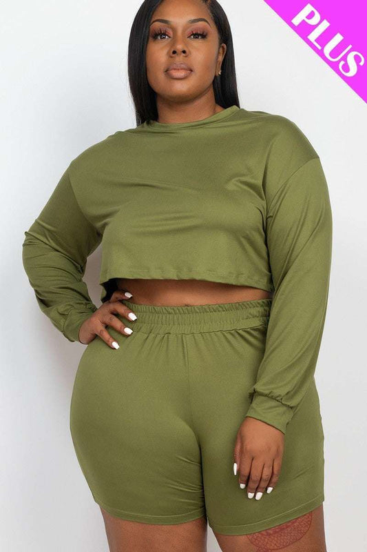 Plus Size Cozy Crop Top And Shorts Set - The Diva Goddess