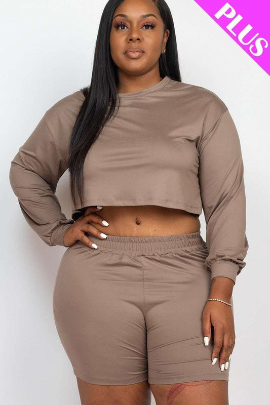 Plus Size Cozy Crop Top And Shorts Set - The Diva Goddess