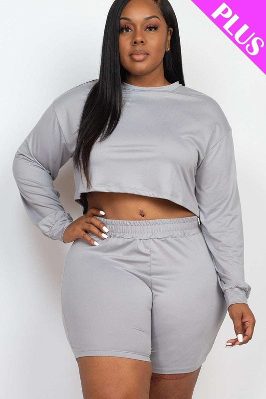 Plus Size Cozy Crop Top And Shorts Set - The Diva Goddess