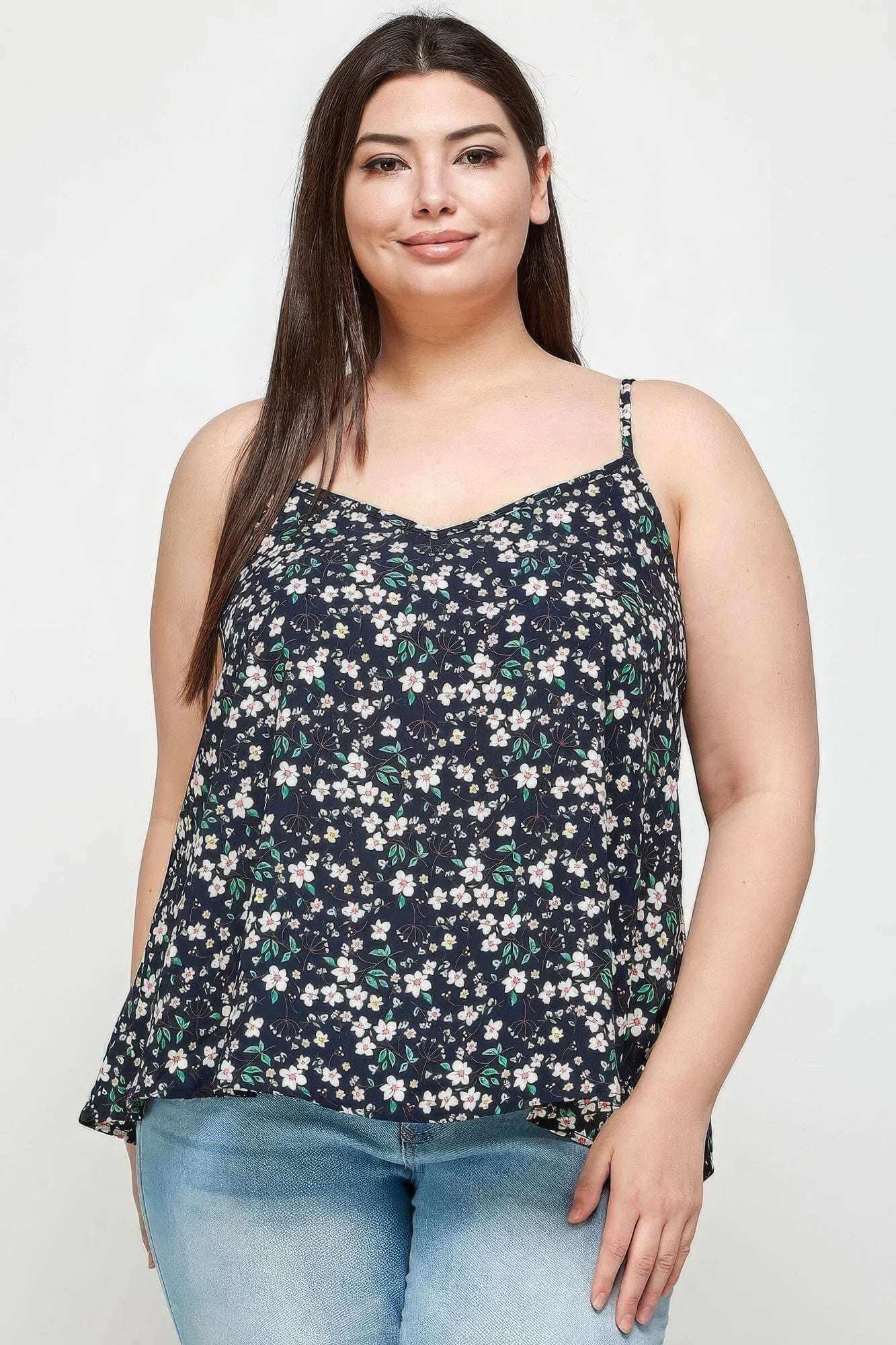 Plus Size, Ditsy Floral Print Cami Top - The Diva Goddess