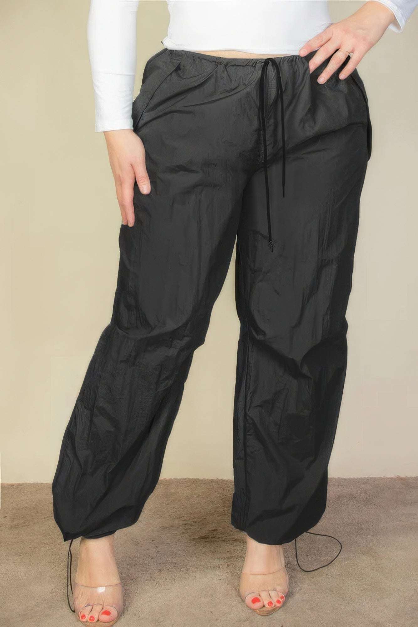 Plus Size Drawstring Waist Parachute Pants - The Diva Goddess