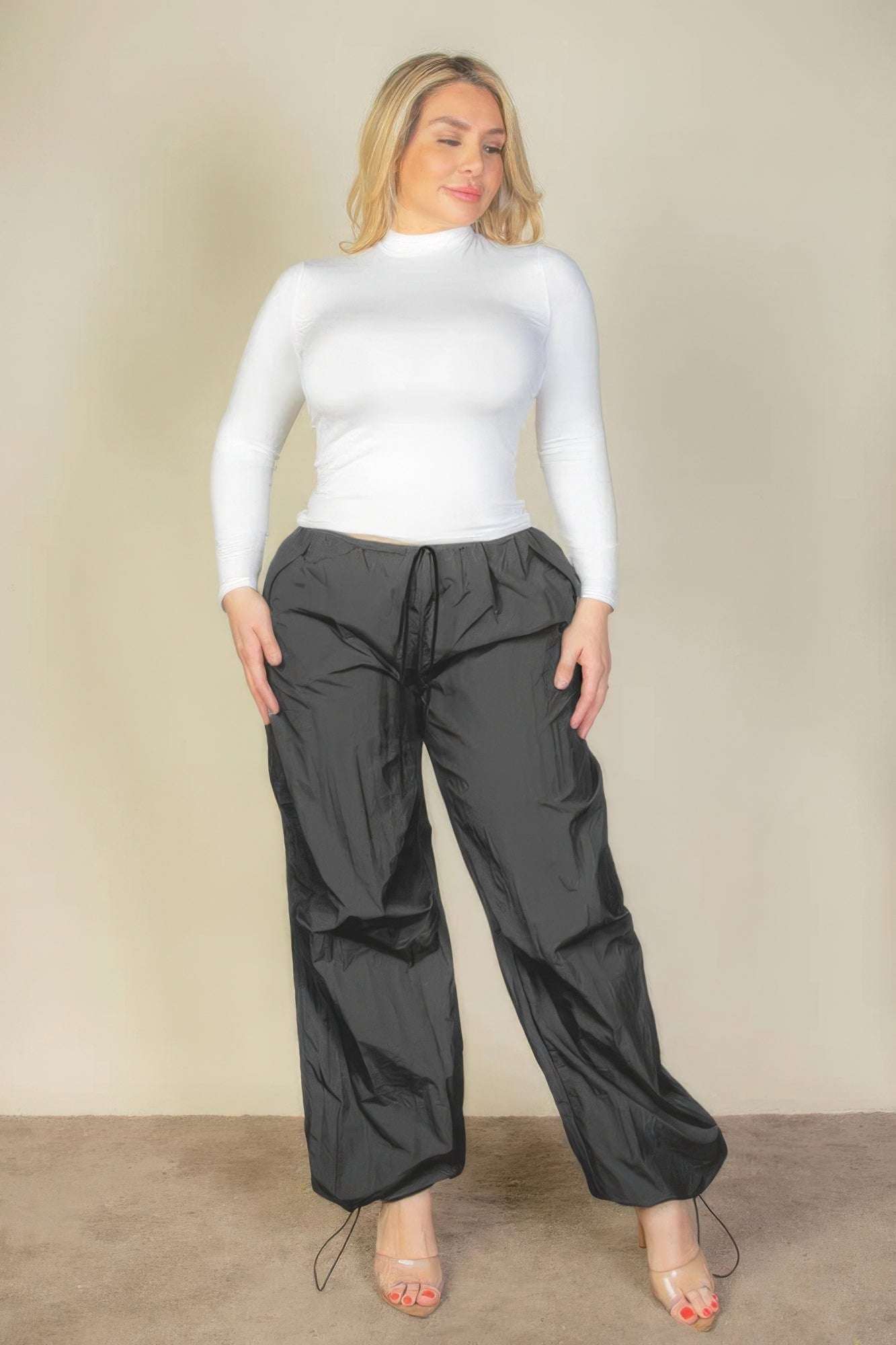 Plus Size Drawstring Waist Parachute Pants - The Diva Goddess