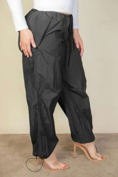 Plus Size Drawstring Waist Parachute Pants - The Diva Goddess