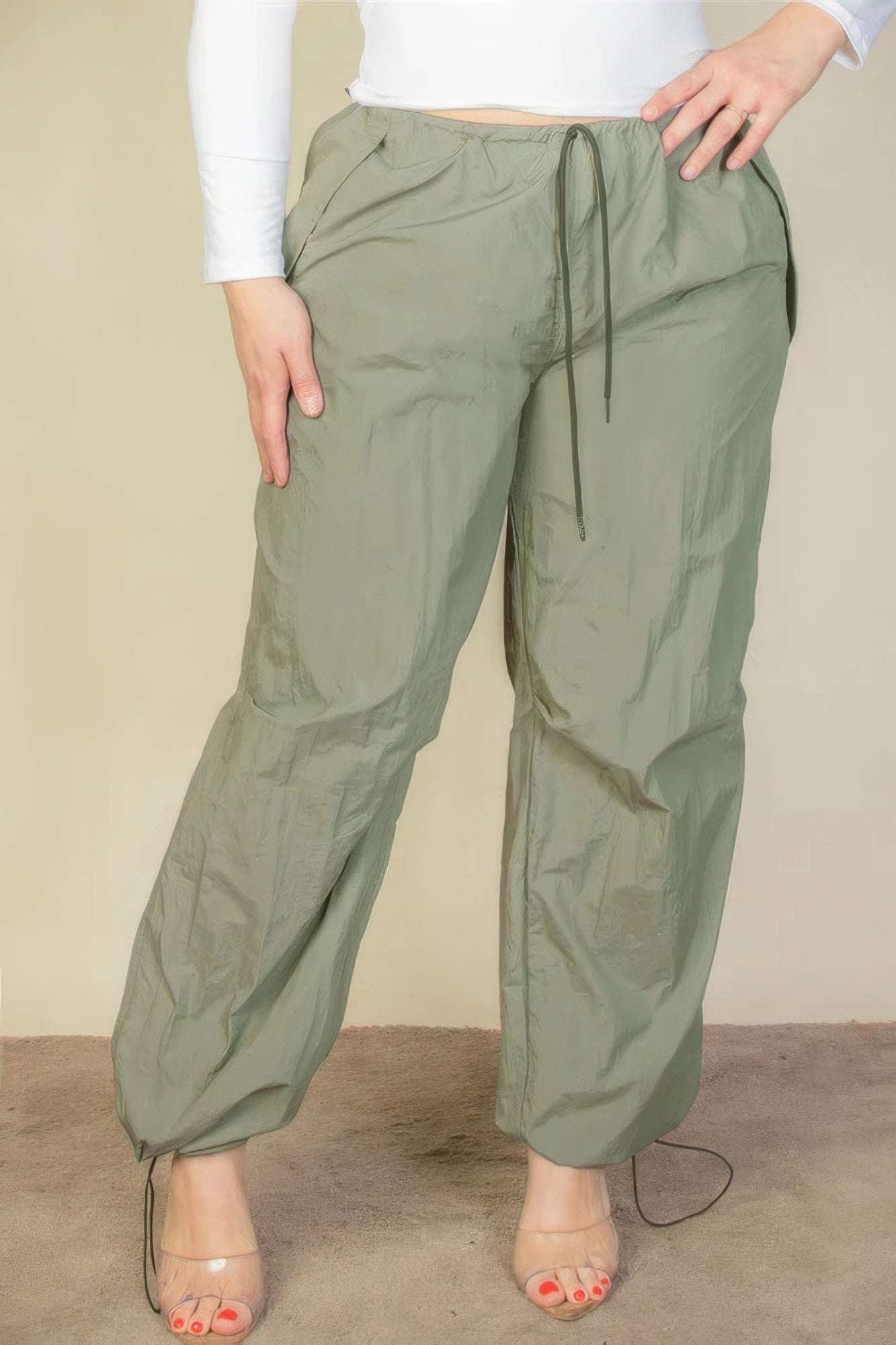 Plus Size Drawstring Waist Parachute Pants - The Diva Goddess