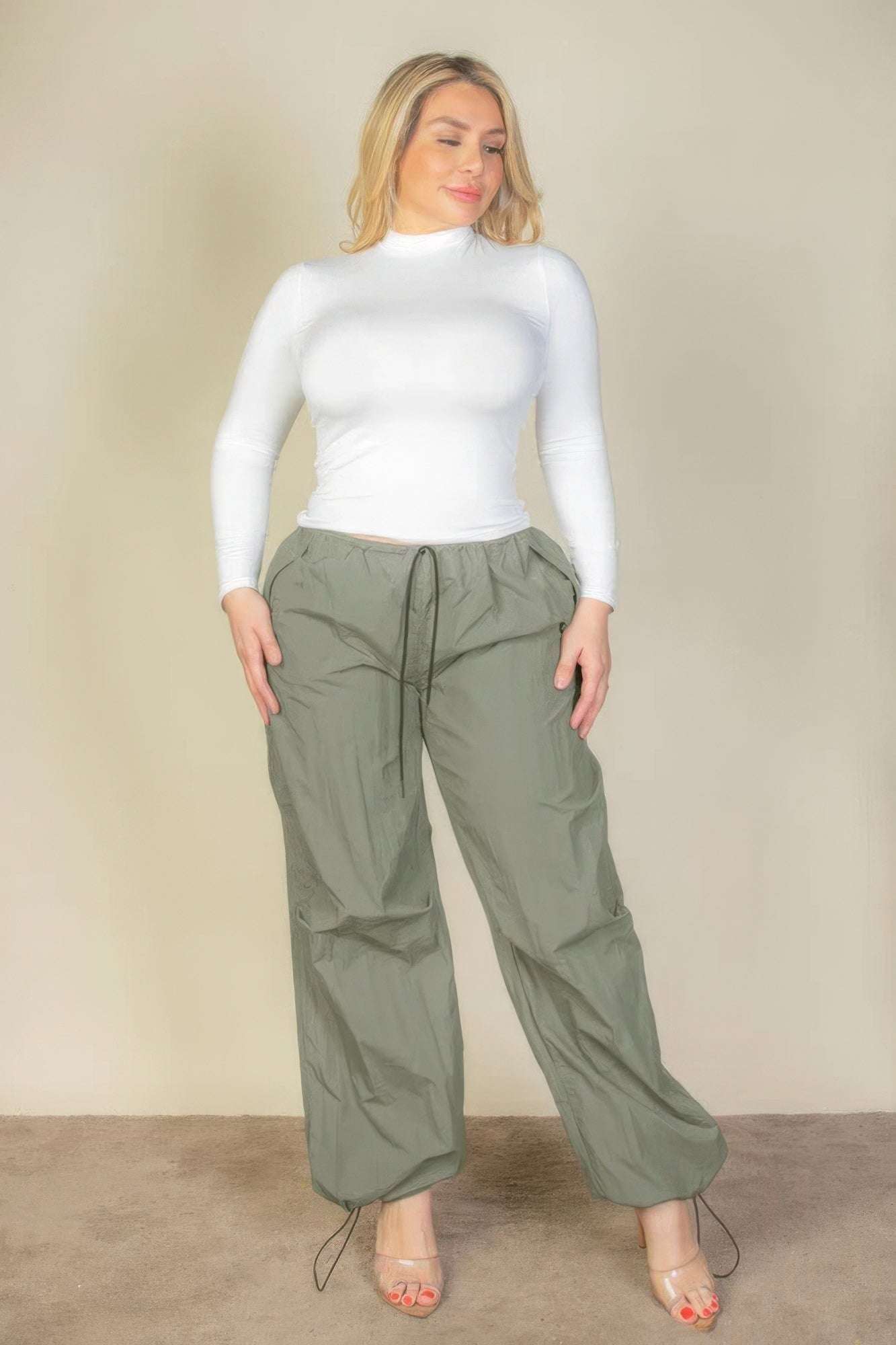 Plus Size Drawstring Waist Parachute Pants - The Diva Goddess