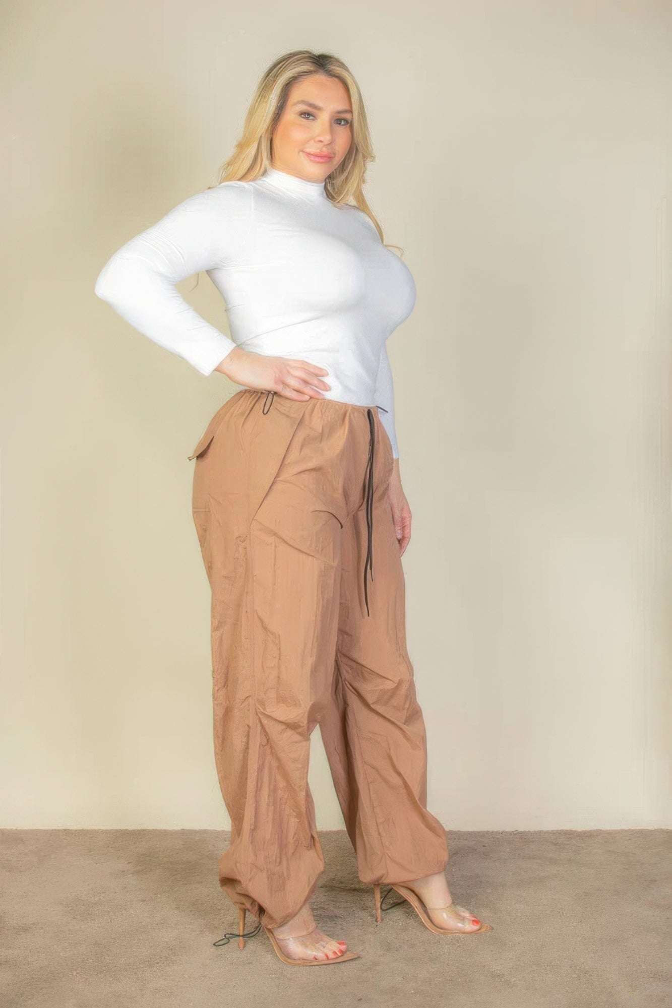 Plus Size Drawstring Waist Parachute Pants - The Diva Goddess