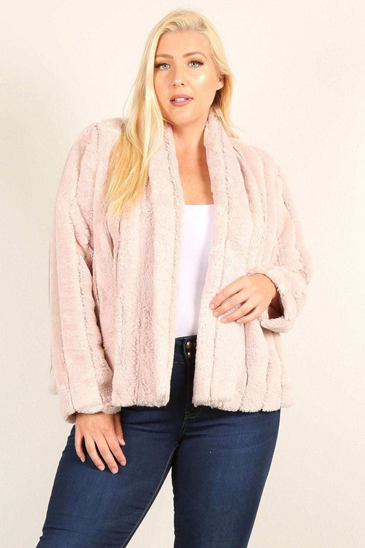 Plus Size Faux Fur Jackets With Open Front And Loose Fit - The Diva Goddess