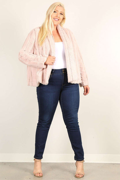 Plus Size Faux Fur Jackets With Open Front And Loose Fit - The Diva Goddess