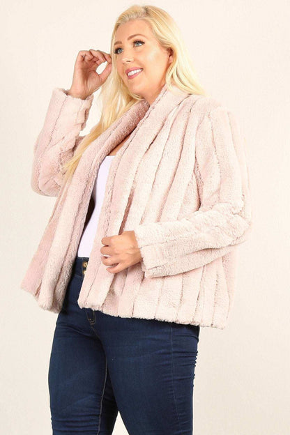 Plus Size Faux Fur Jackets With Open Front And Loose Fit - The Diva Goddess