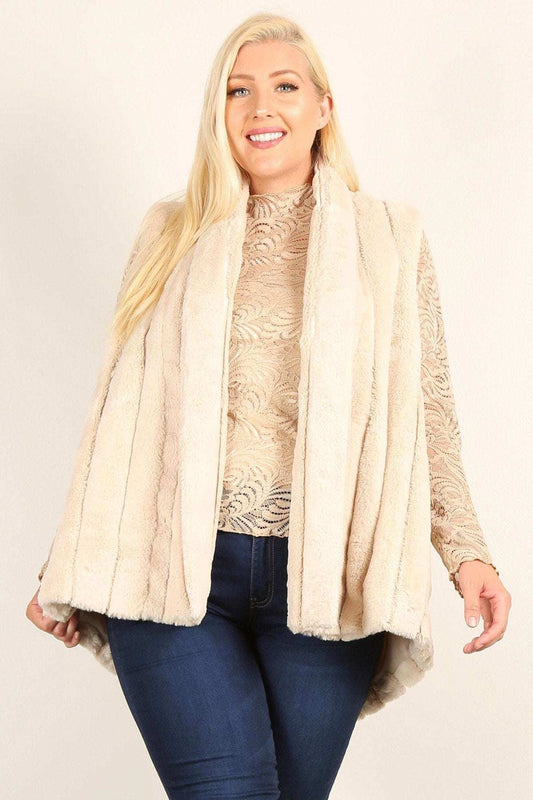 Plus Size Faux Fur Vest Jacket With Open Front, Hi-lo Hem, And Pockets - The Diva Goddess