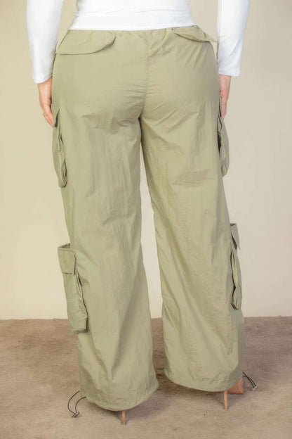 Plus Size Flap Pockets Drawstring Ruched Parachute Pants - The Diva Goddess